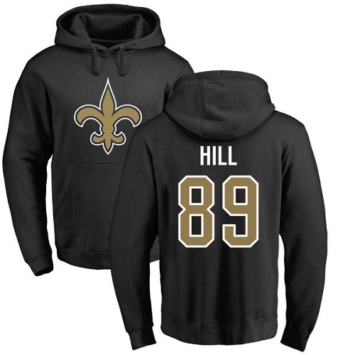 Men New Orleans Saints Black Josh Hill Name and Number Logo NFL Football #89 Pullover Hoodie Sweatshirts->nfl t-shirts->Sports Accessory